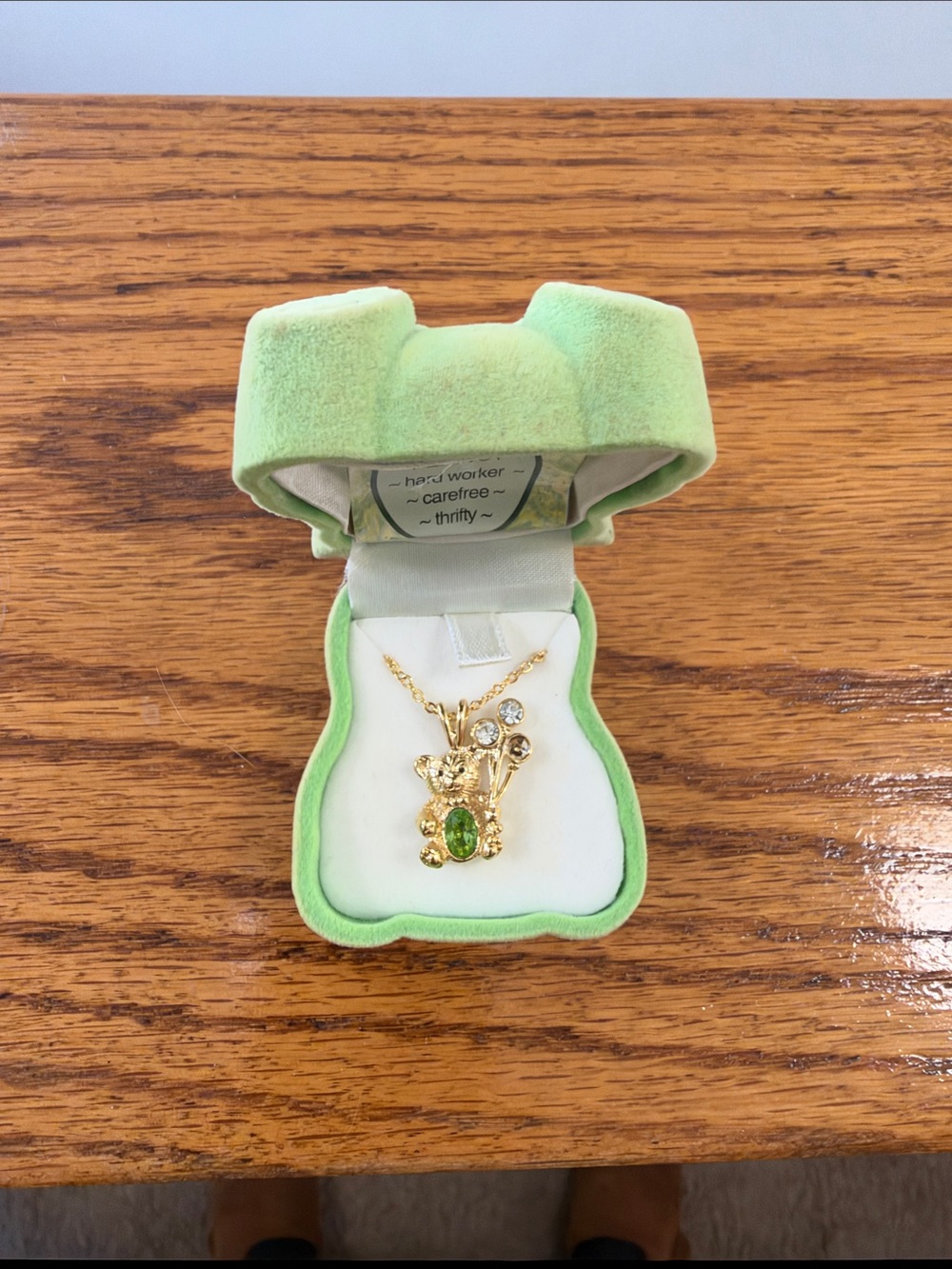 Gold-Tone Green Gemstone Bear Pendant Necklace - Women Jewelry